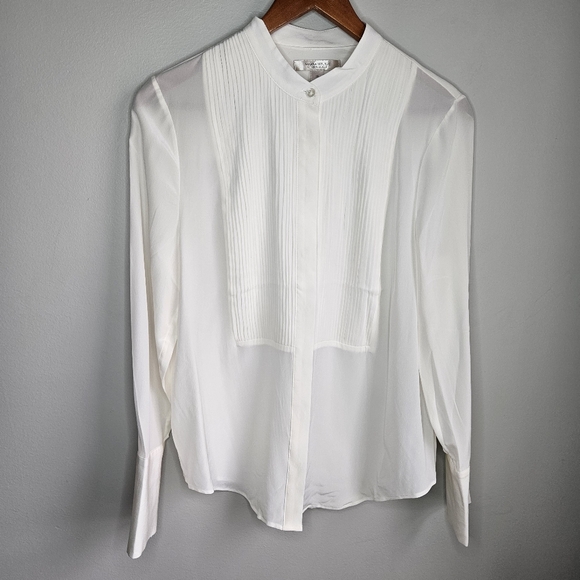 Banana Republic 100% Silk Tuxedo Shirt Women's Medium Button Up Office Corporate - Picture 7 of 11